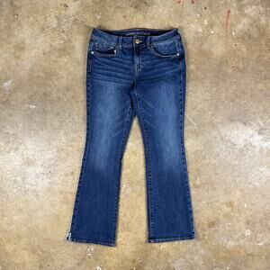 American Eagle Kick Boot Women’s Jeans Size 10 Medium Wash Flare Distressed Hem